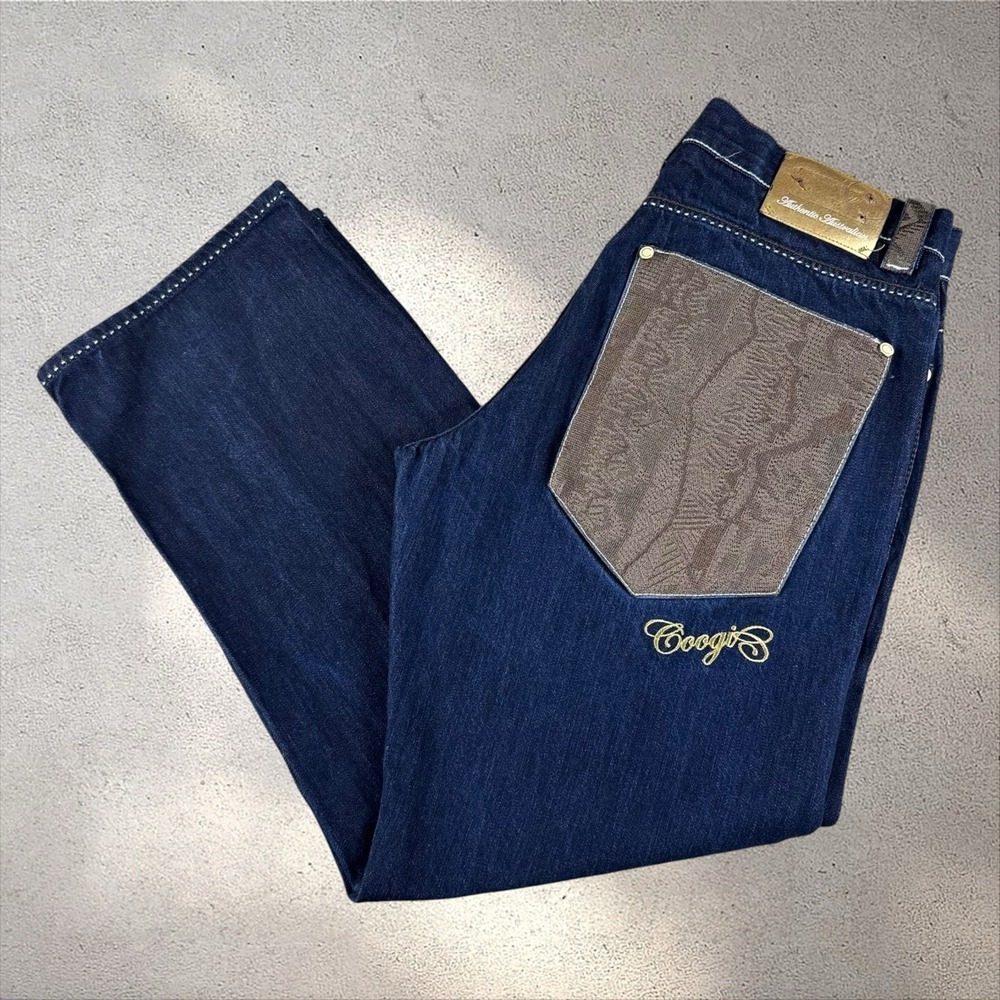 Coogi Jeans 36x34 Denim Embroidered 3D Back Pockets Streetwear Baggy Y2K Hip Hop